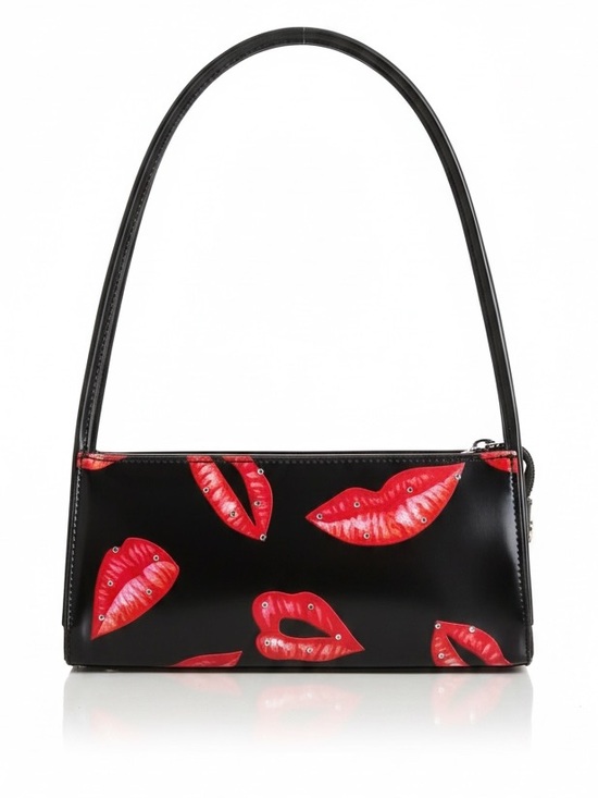 Hand bags for all Handbags - Black Shoulder Bag with Red Lip Motif - Women's Shoulder Bag